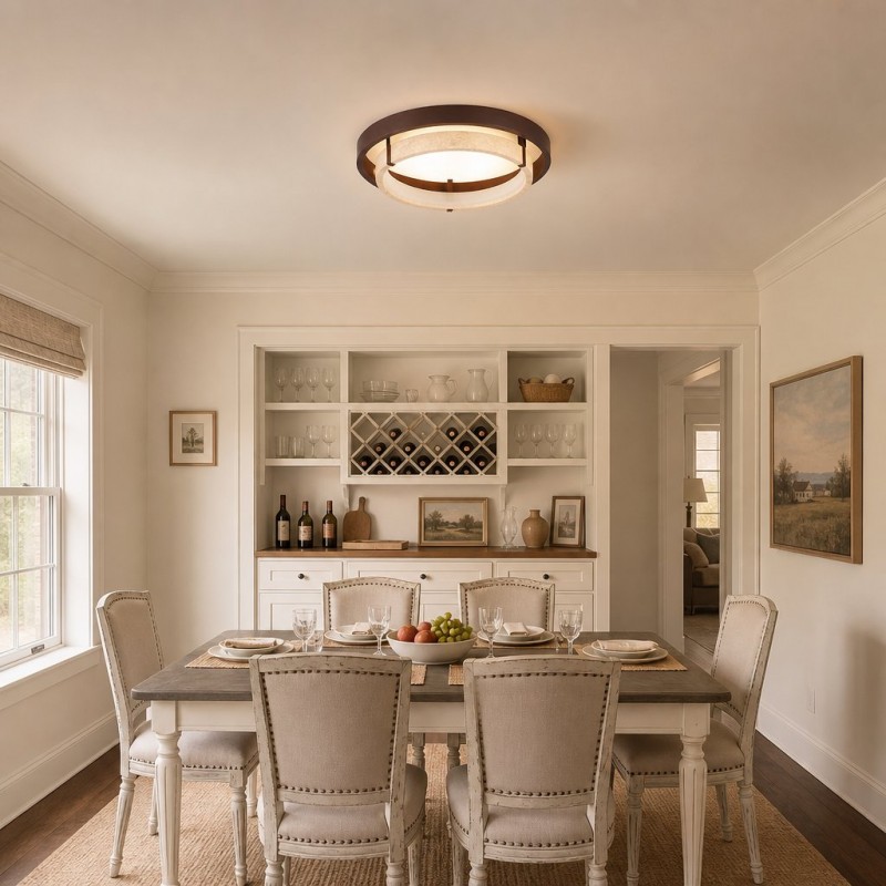Jayce Organic Wood & Travertine Layered Round Ceiling Light
