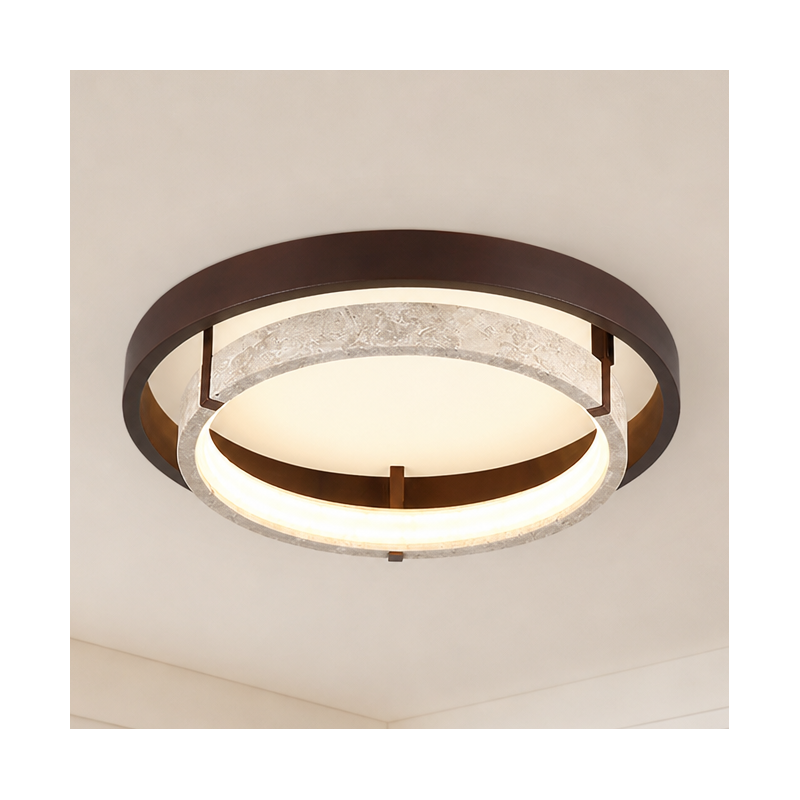 Jayce Organic Wood & Travertine Layered Round Ceiling Light