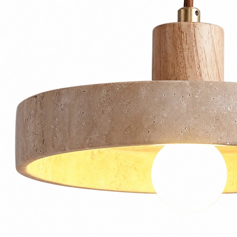 Harlow Wabi-Sabi Travertine & Wood Circular Pendant Light