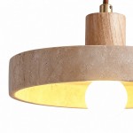 Harlow Wabi-Sabi Travertine & Wood Circular Pendant Light