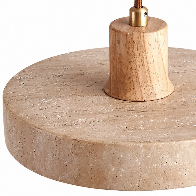 Harlow Wabi-Sabi Travertine & Wood Circular Pendant Light