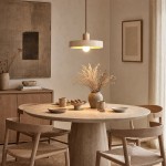Harlow Wabi-Sabi Travertine & Wood Circular Pendant Light