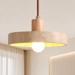 Harlow Wabi-Sabi Travertine & Wood Circular Pendant Light