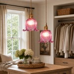 Fawen Retro Floral  Ribbed Glass Shade Pendant Light