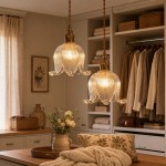 Fawen Retro Floral  Ribbed Glass Shade Pendant Light