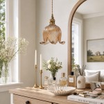 Fawen Retro Floral  Ribbed Glass Shade Pendant Light