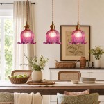 Fawen Retro Floral  Ribbed Glass Shade Pendant Light