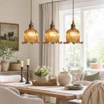 Fawen Retro Floral  Ribbed Glass Shade Pendant Light