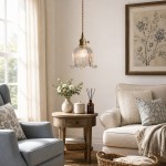 Fawen Retro Floral  Ribbed Glass Shade Pendant Light