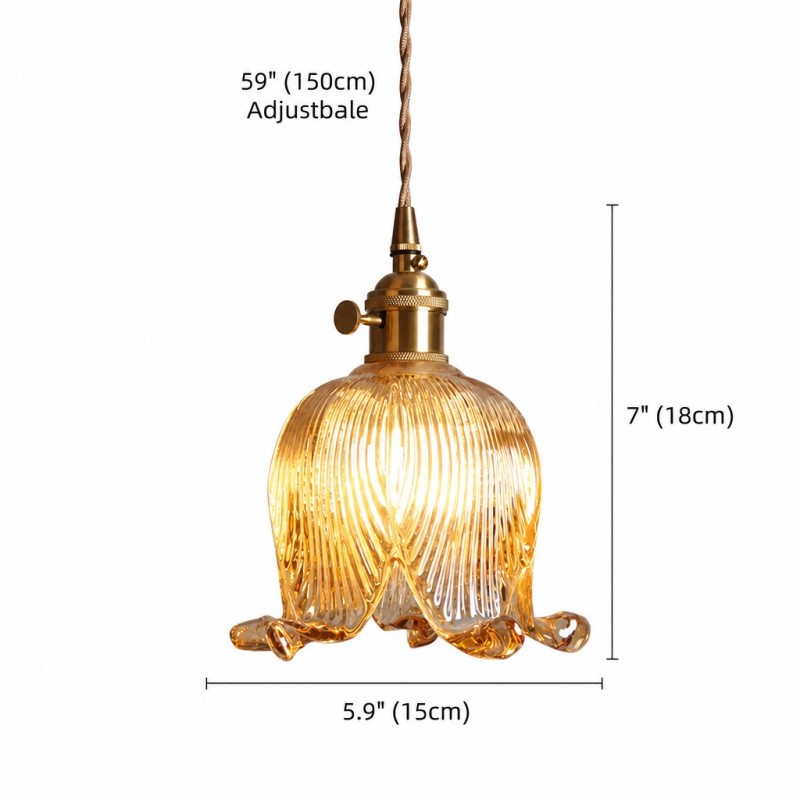 Fawen Retro Floral  Ribbed Glass Shade Pendant Light