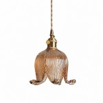 Fawen Retro Floral  Ribbed Glass Shade Pendant Light
