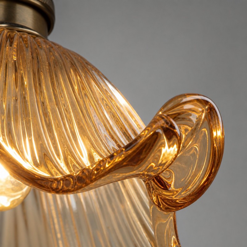 Fawen Retro Floral  Ribbed Glass Shade Pendant Light