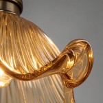 Fawen Retro Floral  Ribbed Glass Shade Pendant Light
