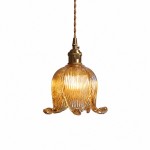 Fawen Retro Floral  Ribbed Glass Shade Pendant Light