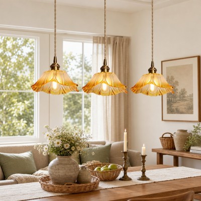 Brion Yellow Glass Flower Single Pendant Light