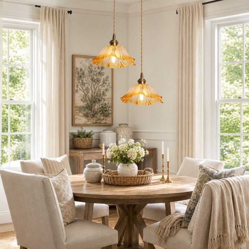 Brion Yellow Glass Flower Single Pendant Light