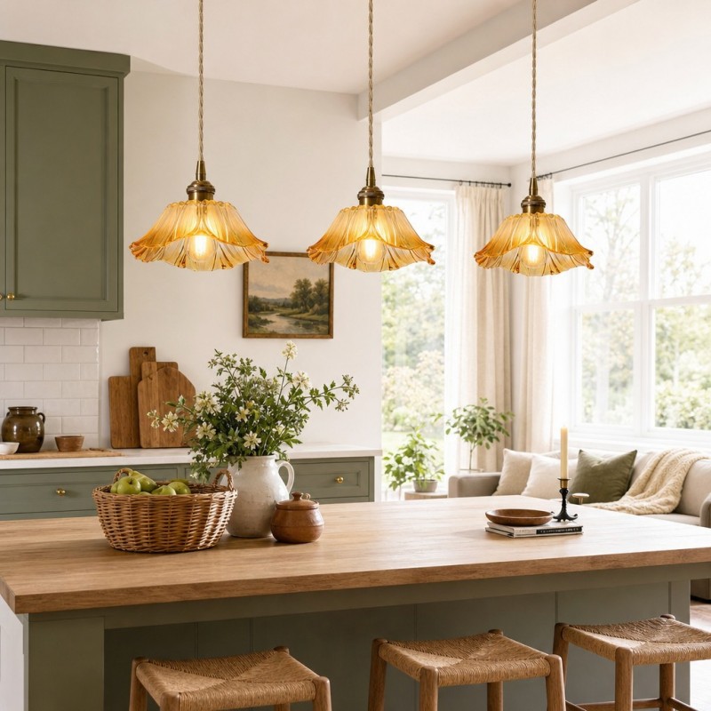 Brion Yellow Glass Flower Single Pendant Light