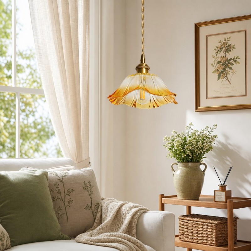 Brion Yellow Glass Flower Single Pendant Light