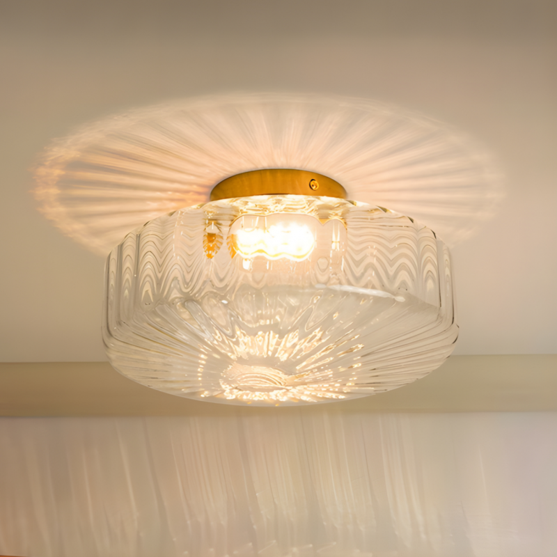 Levi Farmhouse Ribbed Glass Brass Ceiling Light