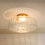 Caspian Retro Led Walnut Base Amber Fluted Glass Ceiling Light