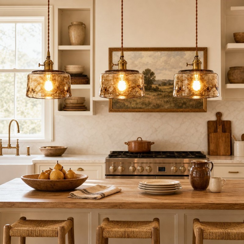 Cyralix Brass Coffee Water Ripple Glass Pendant Light