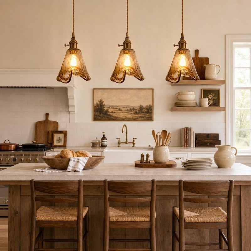 Cyralix Brass Coffee Water Ripple Glass Pendant Light