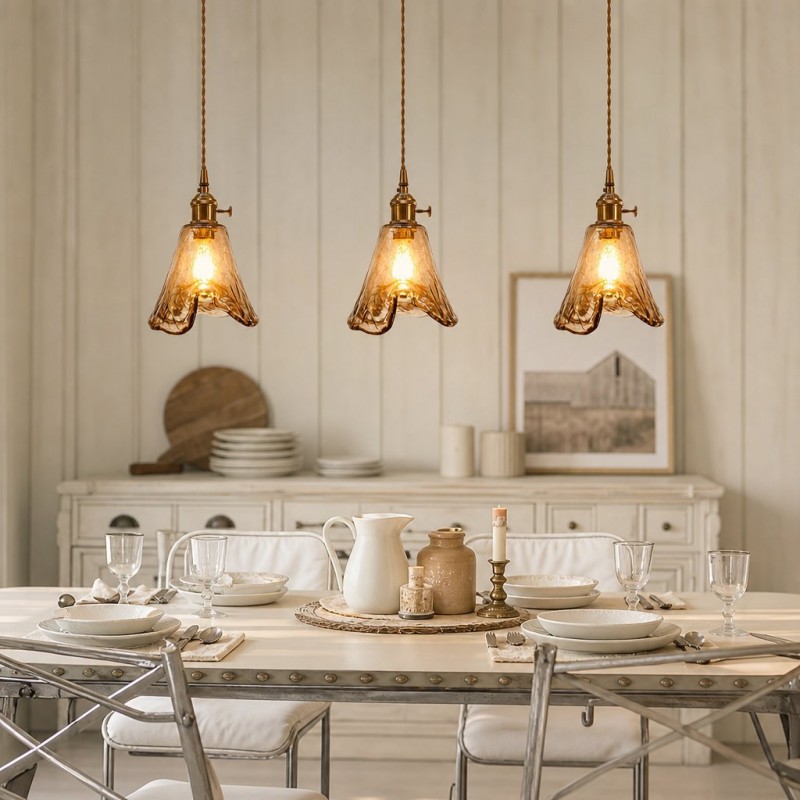 Cyralix Brass Coffee Water Ripple Glass Pendant Light