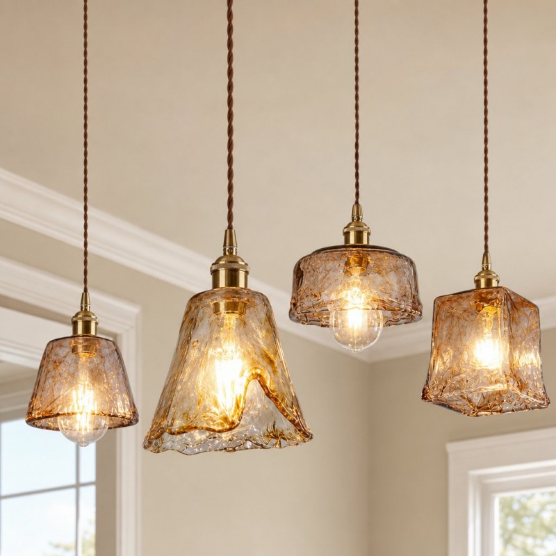 Cyralix Brass Coffee Water Ripple Glass Pendant Light