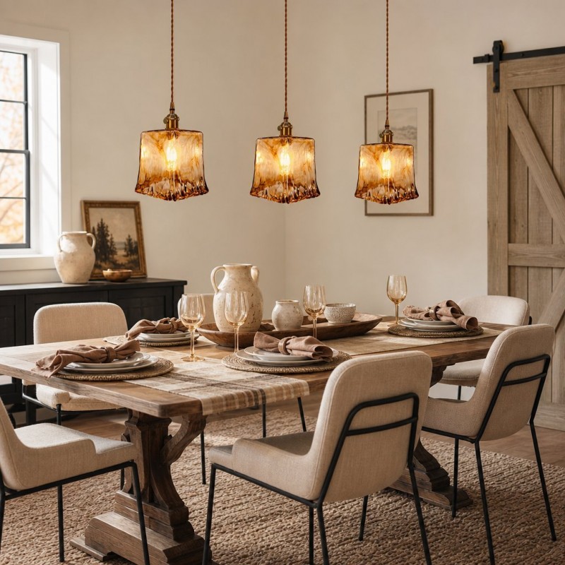 Cyralix Brass Coffee Water Ripple Glass Pendant Light