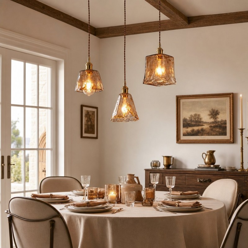 Cyralix Brass Coffee Water Ripple Glass Pendant Light