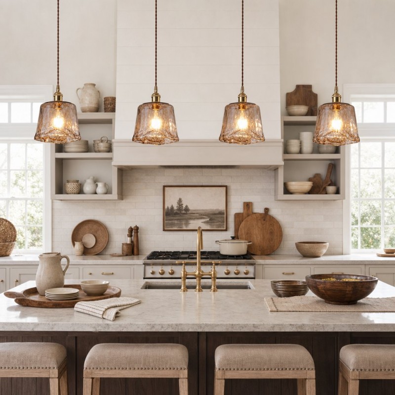 Cyralix Brass Coffee Water Ripple Glass Pendant Light
