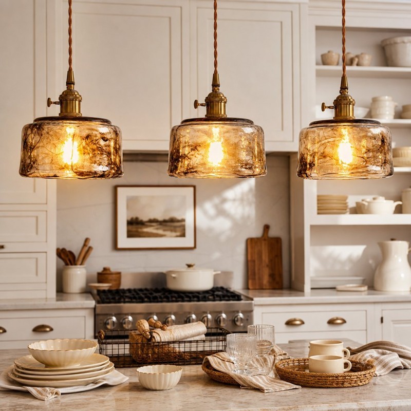 Cyralix Brass Coffee Water Ripple Glass Pendant Light