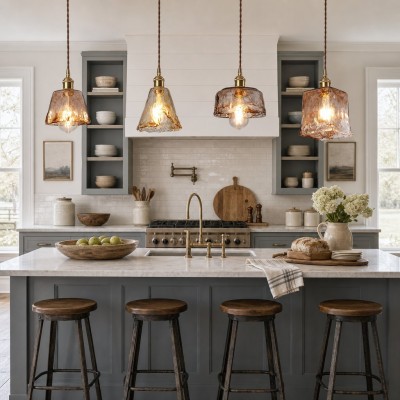 Cyralix Brass Coffee Water Ripple Glass Pendant Light