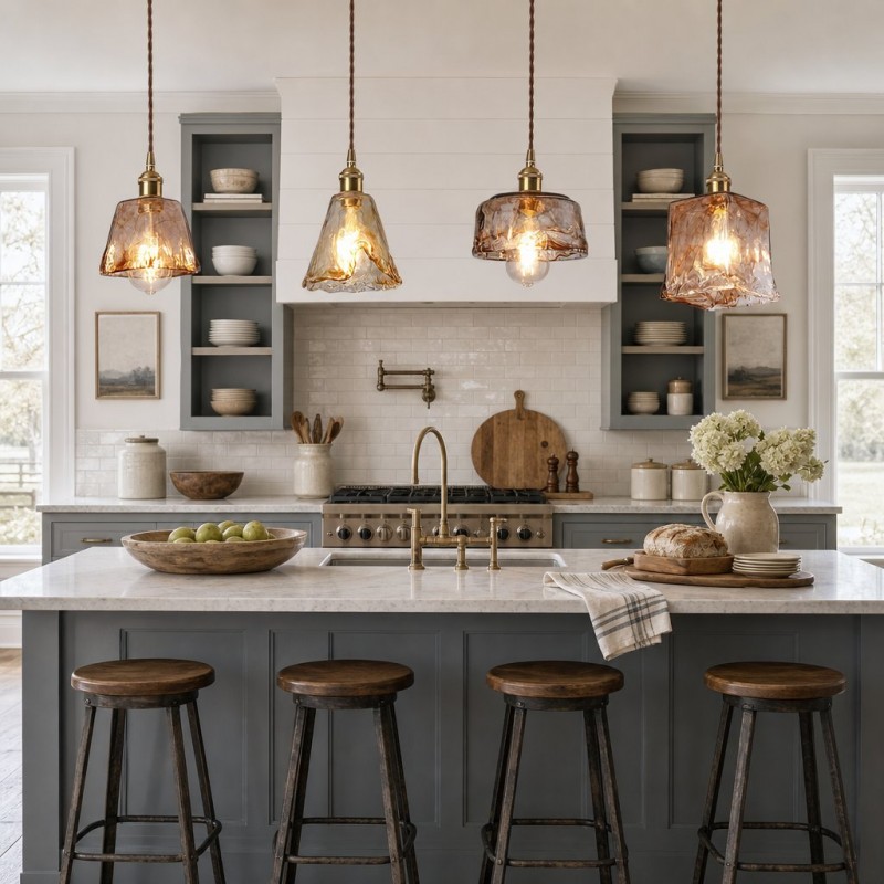 Cyralix Brass Coffee Water Ripple Glass Pendant Light