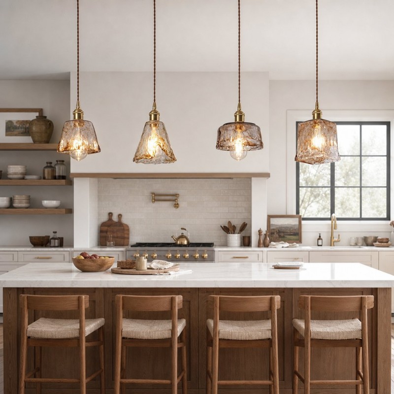 Cyralix Brass Coffee Water Ripple Glass Pendant Light