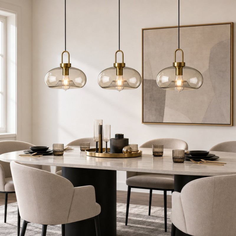 Vylith Brass Cognac Glass Single Hanging Lamp