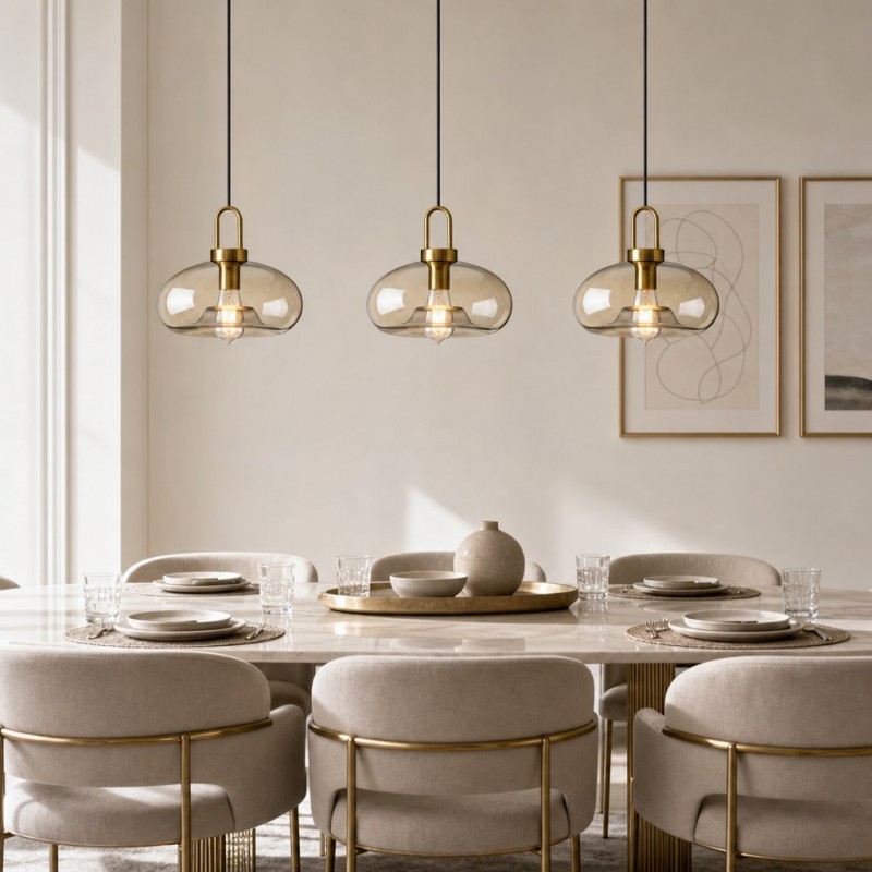 Vylith Brass Cognac Glass Single Hanging Lamp