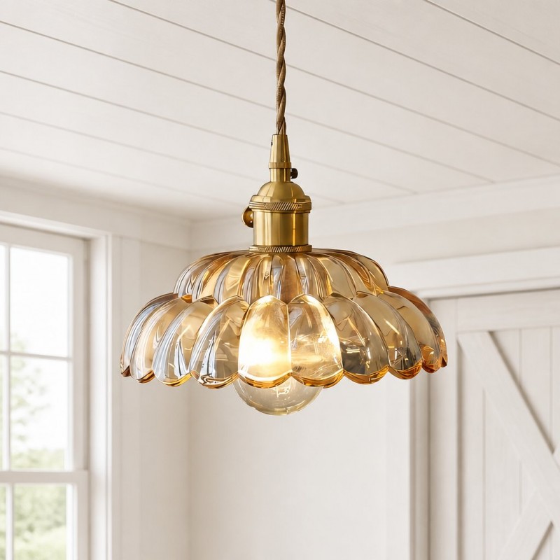 Worlanth Mid Century Clear Glass Flower Pendant Light