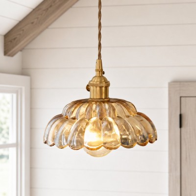 Worlanth Mid Century Clear Glass Flower Pendant Light