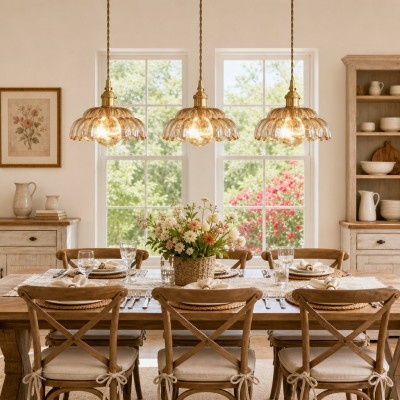 Worlanth Mid Century Clear Glass Flower Pendant Light