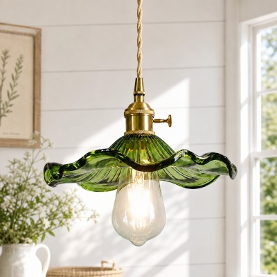 Liliana Retro Hibiscus Flower Glass Shade Pendant Light