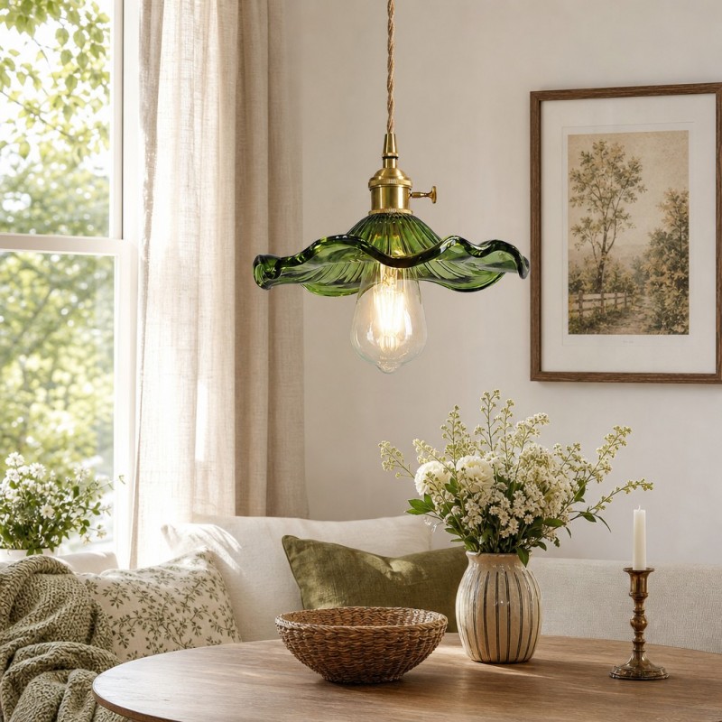 Liliana Retro Hibiscus Flower Glass Shade Pendant Light