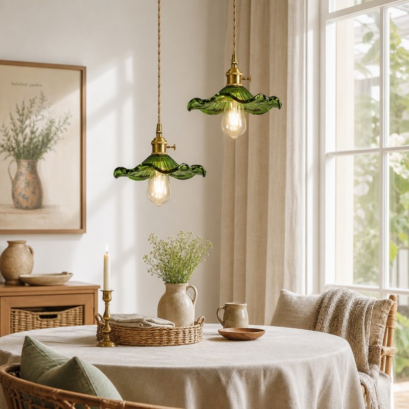 Liliana Retro Hibiscus Flower Glass Shade Pendant Light