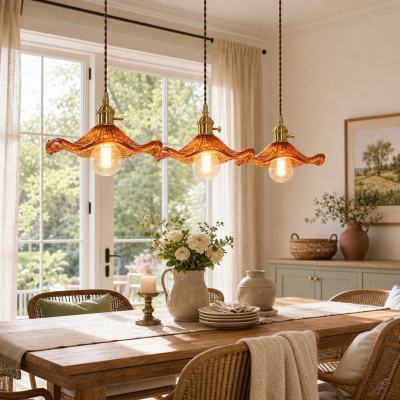 Liliana Retro Hibiscus Flower Glass Shade Pendant Light