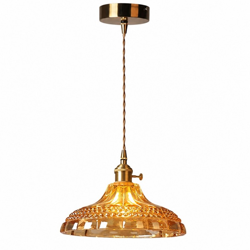 Olyx Amber Textured Glass Pot Lid Pendant Light