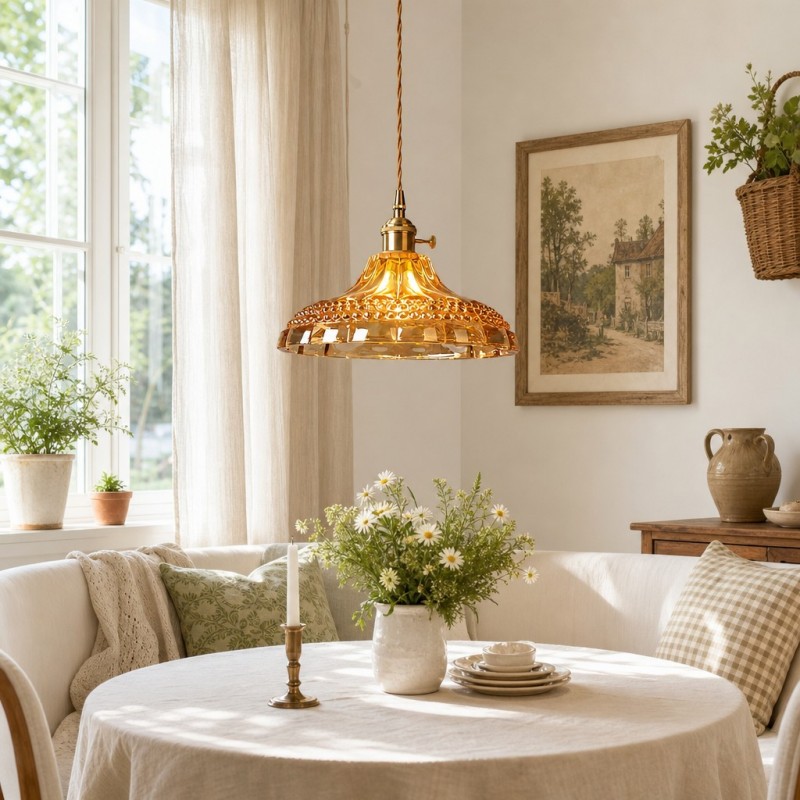 Olyx Amber Textured Glass Pot Lid Pendant Light
