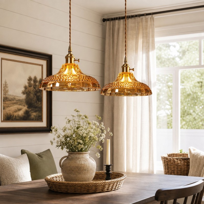 Olyx Amber Textured Glass Pot Lid Pendant Light