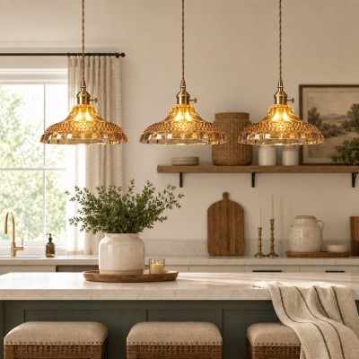 Olyx Amber Textured Glass Pot Lid Pendant Light