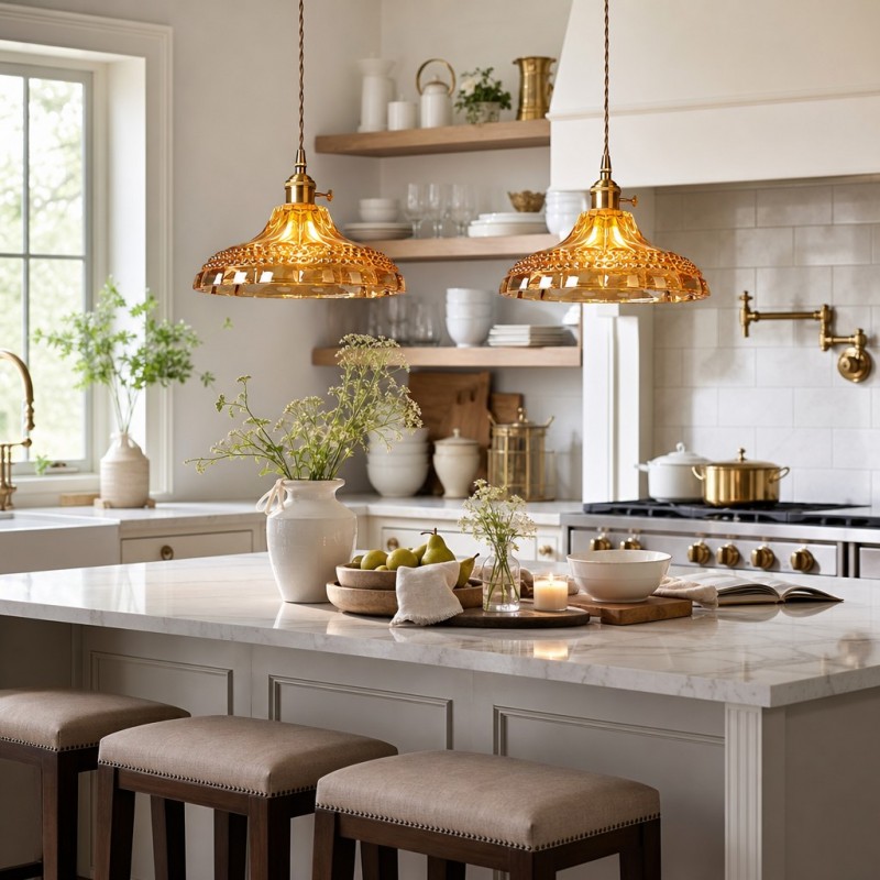 Olyx Amber Textured Glass Pot Lid Pendant Light