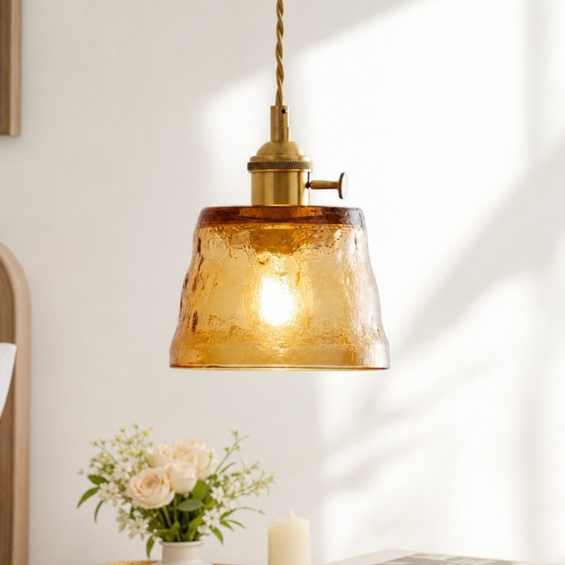 Seraphel Vintage 1-Light Glass Brass Pendant Light
